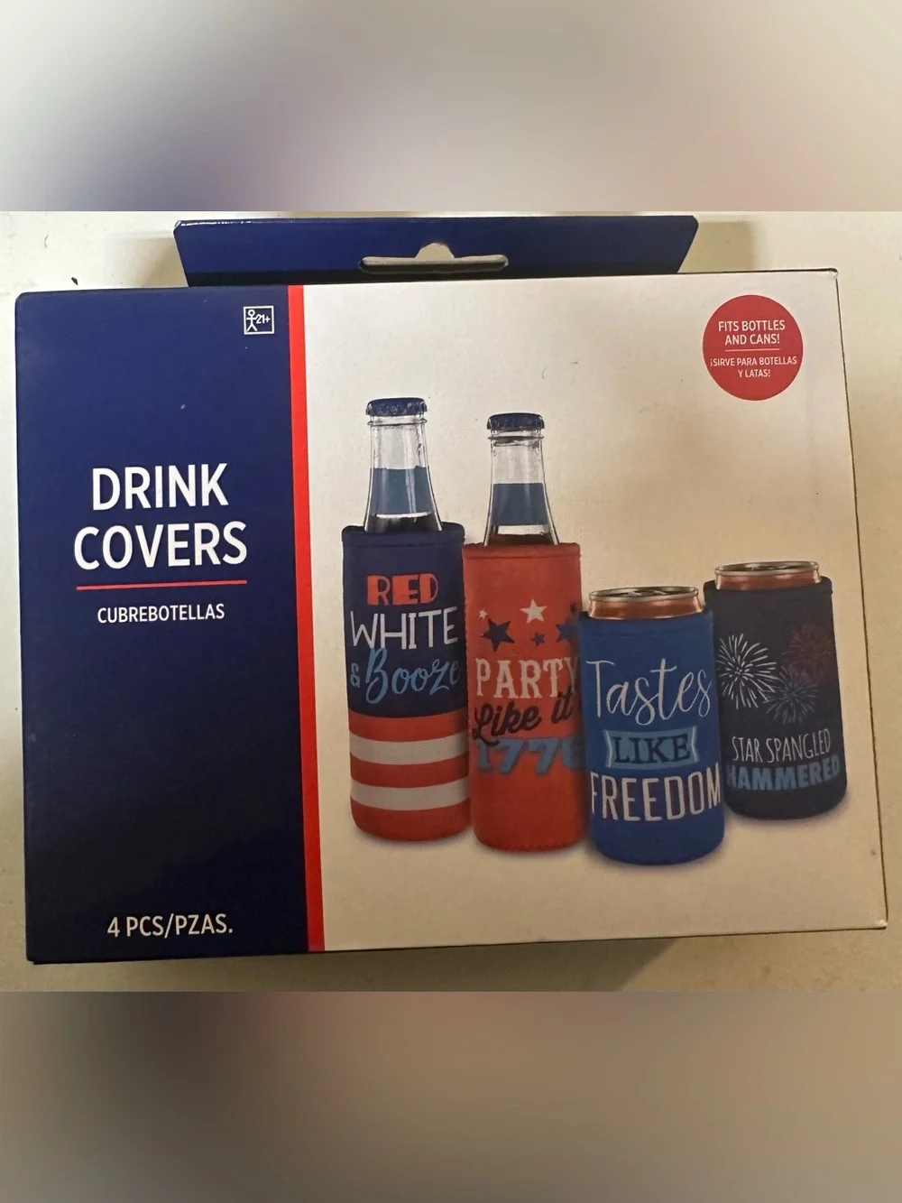 Patriotic Red & Blue Party Koozies - Set of 4